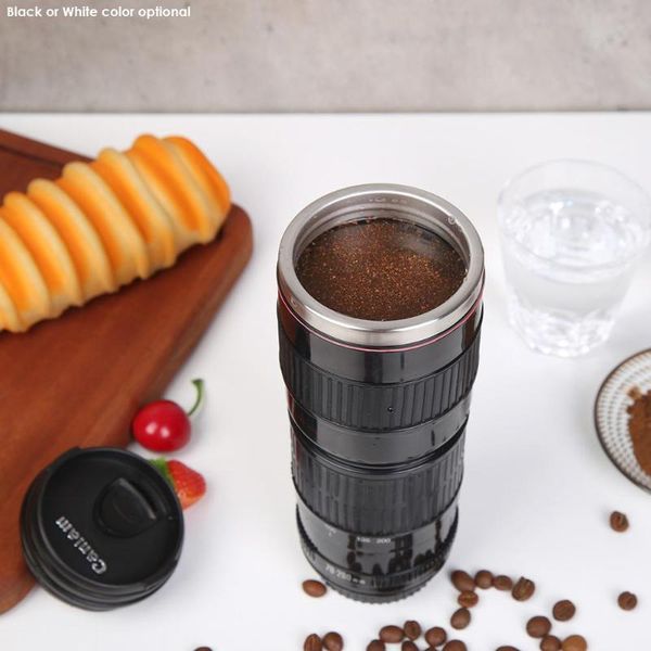 

water bottles 400ml premium travel coffee mug camera lens shaped stainless steel cup thermo tea with lid