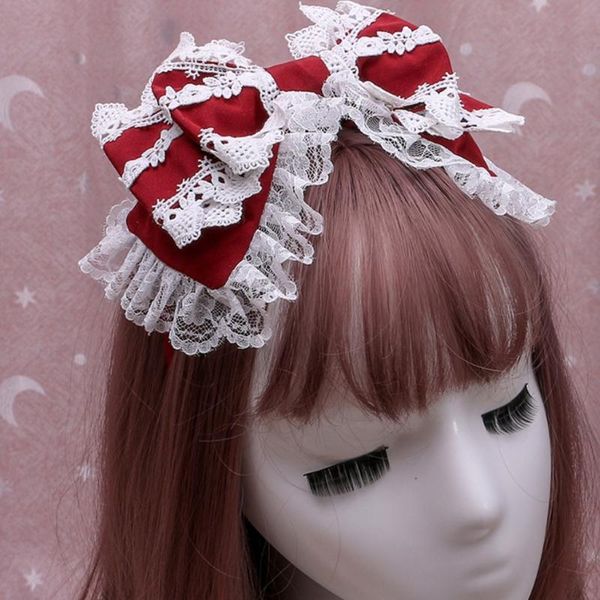 

hair accessories japanese lolita big bow knot headband sweet ruffled lace trim layered hoop cosplay party bandana diy headdress