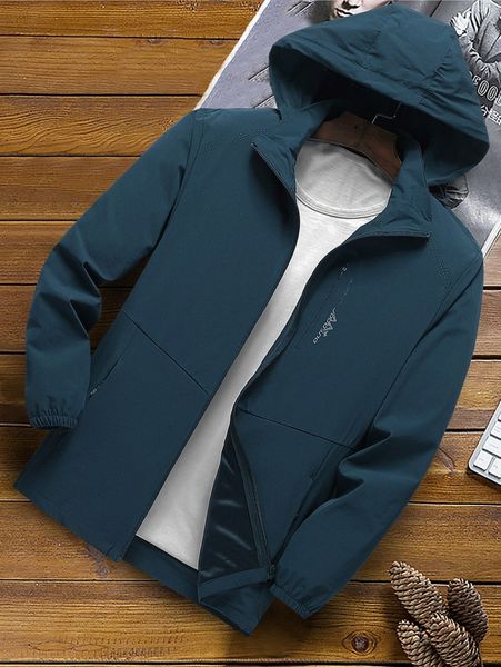 

men letter graphic zip up hooded jacket without tee p0dj#, Black;brown