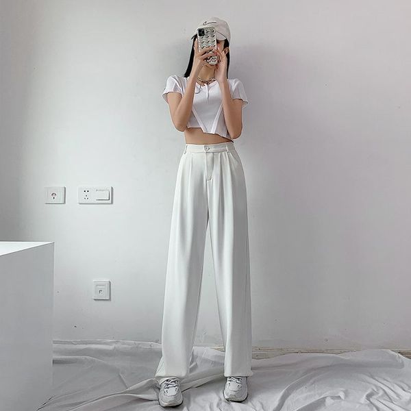 

women's pants & capris high waist suit women loose thin section straight 2021 summer drape mopping casual wide-leg qn*, Black;white