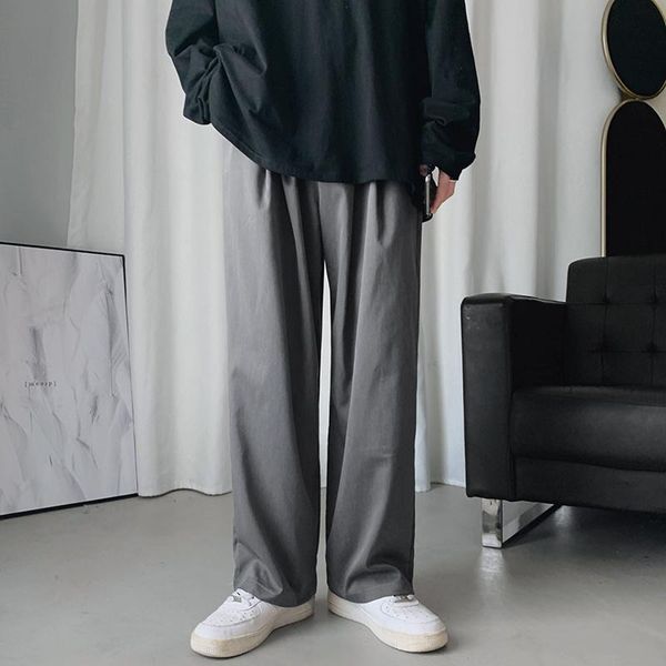

men's pants black/gray casual fashion society mens suit korean loose straight dress men wide-leg trousers