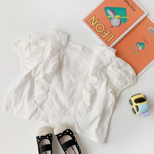 

girls blouse kids summer white lace short sleeve shirt baby girl cute all match for 2-6 years shirts, White;black