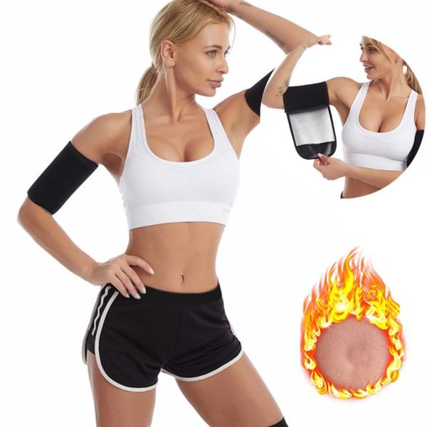 

women's shapers women arms sweat bands arm thigh trimmer wrap sculpt compression sauna sleeve workout slimming shaper, Black;white