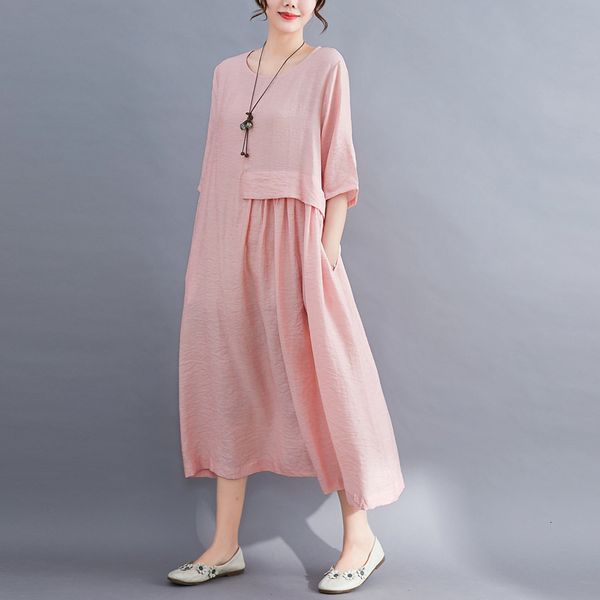 

dresses summer new solid color fat mm cotton hemp large dress, Black;gray