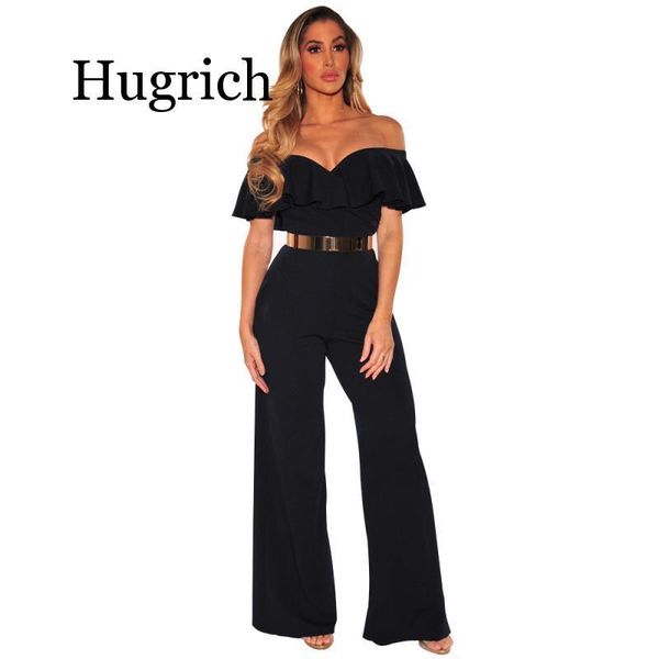 

women's jumpsuits & rompers 2021 autumn women backless hollow out sequined sashes femmle black white wide loose ruffled