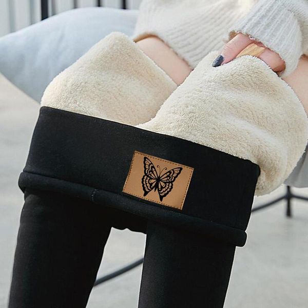 

women's leggings 4# women winter warm pants velvet thick trousers high waist elastic middle aged mother stretch straight plus size, Black