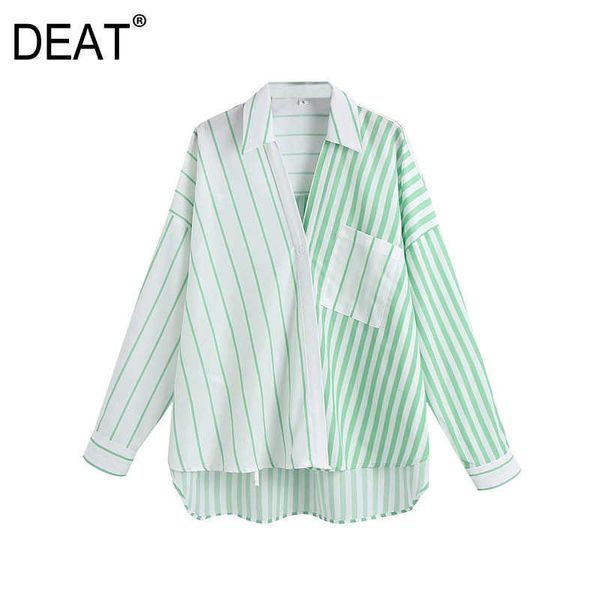 

[deat] spring summer fashion single-breasted stripe long sleeve turn-down collar loose casual women shirt 13q428 210527, White