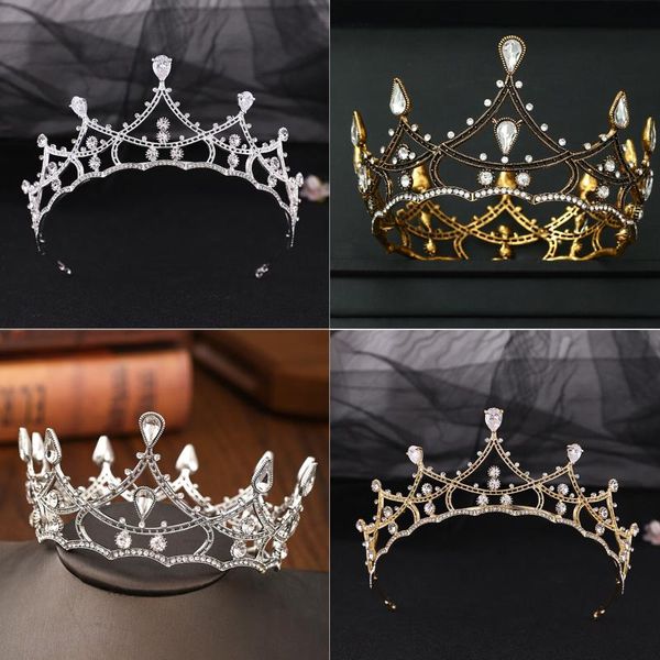 

hair clips & barrettes baroque black crystal round bridal tiaras crowns pageant prom diadem rhinestone tiara headband wedding jewelry access, Golden;silver