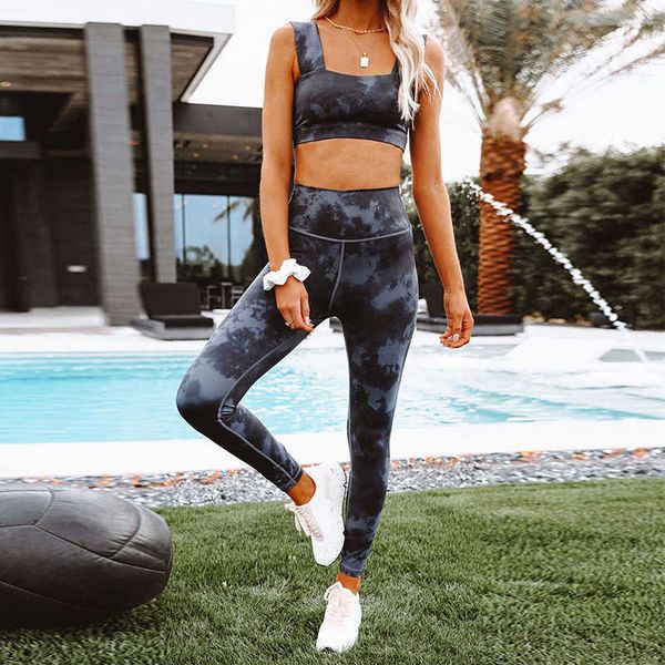 

tracksuits shiying 2021 women's high waist abdomen tie dye fitness yoga suit 261351, Gray