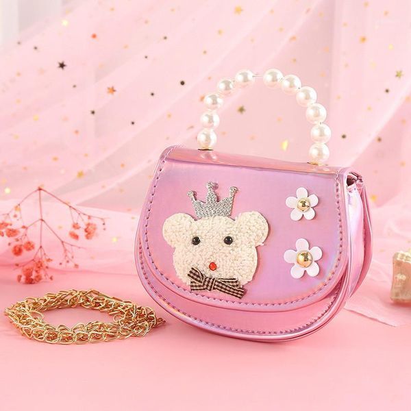 

korean little girl mini coin bag kawaii pu leather crossbody bags for kids princess party purse baby small wallet hand gift, White