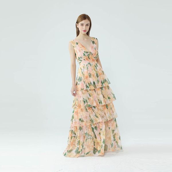 

casual dresses runway arrival elegant printed back deep v-neck long dress women's 210113mm05, Black;gray