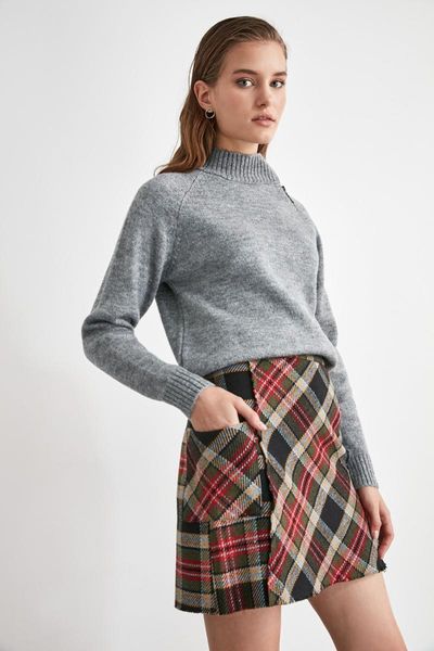 

skirts trendyol plaid skirt twoaw21et0734, Black
