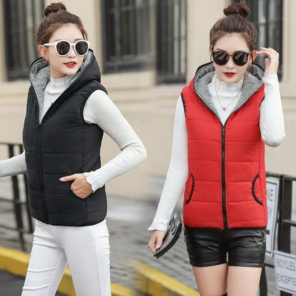 

women's vests autumn winter women vest cotton hooded casual slim waistcoat female sleeveless jacket qcqf, Black;white