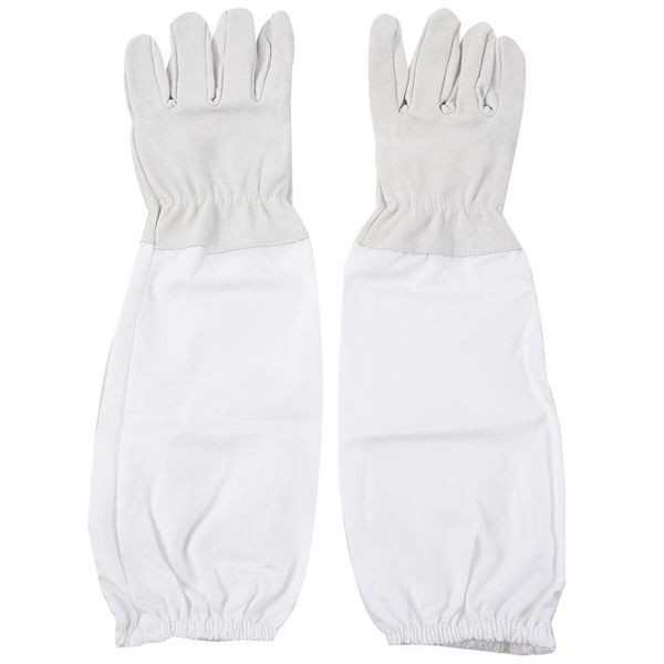 

pair of gloves with protective sleeves ventilated professional anti bee for apiculture beekeeper - gray and white oven mitts