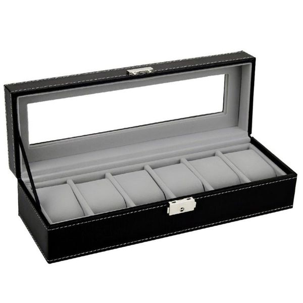 

watch boxes & cases wooden/leather 8/10/12 grids display sunglass case durable packaging holder jewelry collection storage organizer box 202, Black;blue