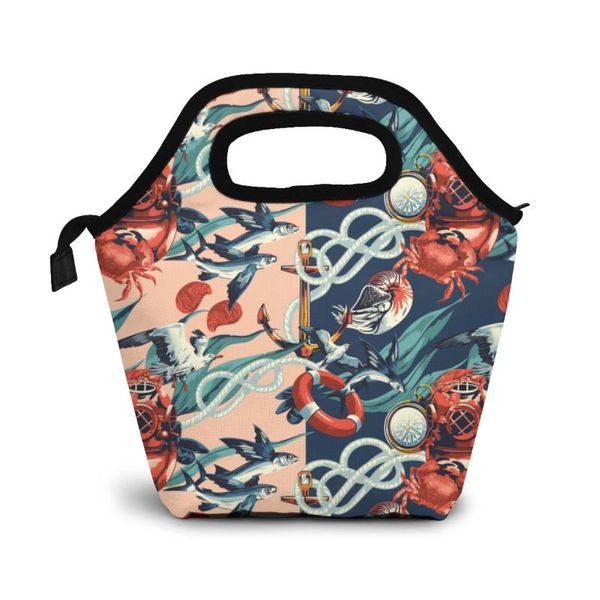 

under the sea lunch bag boxes bags portable insulated picnic box for women men organizer, Blue;pink