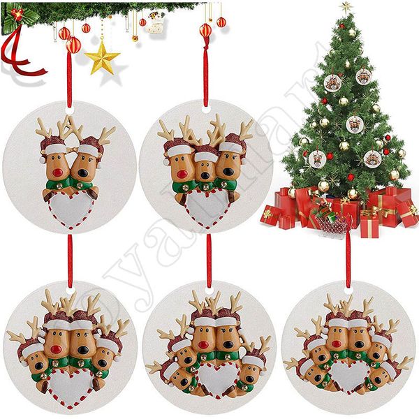 Personalisierte runde Weihnachtsanhänger-Dekorationen, DIY-Elch, handgemalte Grüße, Weihnachtsbaum-Innendekoration mit rotem Schlüsselband
