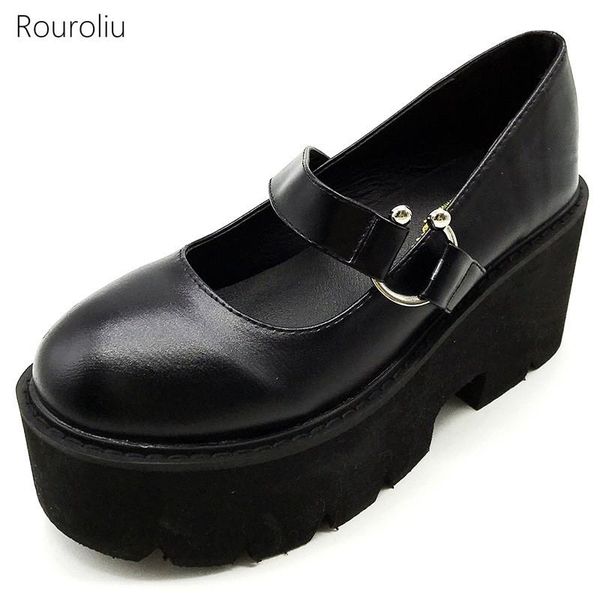 

dress shoes 2021 brand round toe thick sole casual pumps women spring autumn platform heels leather girls black footwear