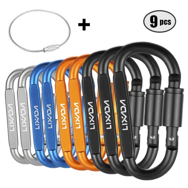 

cords, slings and webbing lixada 9 pack aluminum alloy d-ring locking carabiner clip set screw lock hanging hook steel wire ring for outdoor