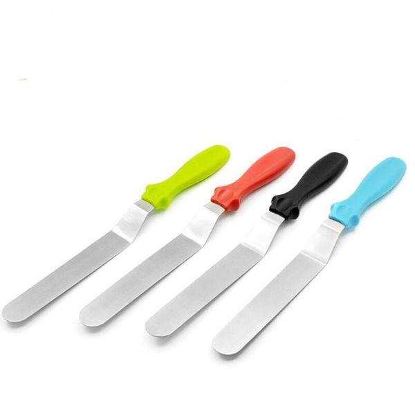 

baking & pastry tools kitchen cream scraper stainless steel butter cake spatula with colorful plastic handle lx4400
