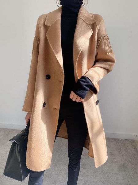 

women's trench coats wool coat winter long fashion joker 100% pure 61u0, Tan;black