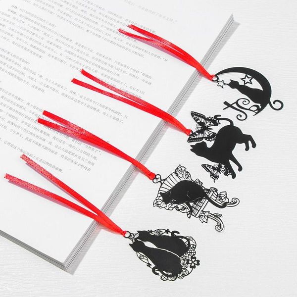 

bookmark office school supplies paper clip stainless steel hollow stationery cat animal shape metal black cute book holder