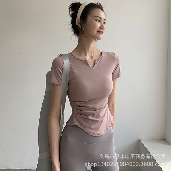 

new yoga short sleeve women's thin yoga suit in spring and summer, Gray
