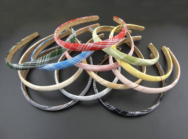 

hair accessories 10pcs 12mm slim scottish checks fabric covered plastic headbands british preppy style kids hoops children hairbands, Slivery;white