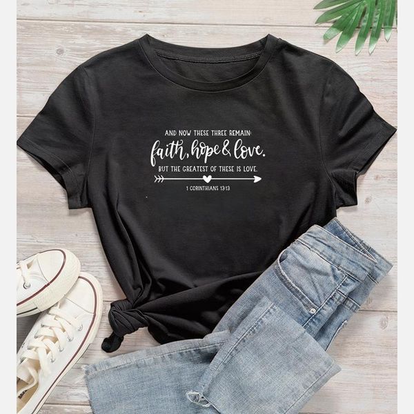 

women's t-shirt casual graphic t shirts cotton tees camisas mujer streetwear faith hope love shirt women funny letter print short slee, White