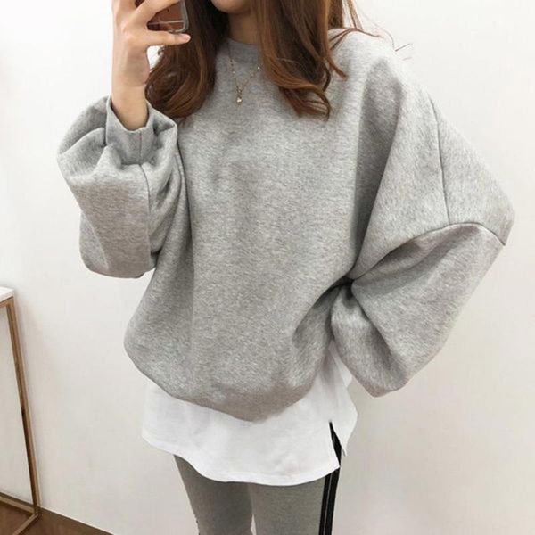 

women's hoodies & sweatshirts japanese autumn 2021 loose casual solid color women hoodie round neck long sleeve simplicity design korea, Black