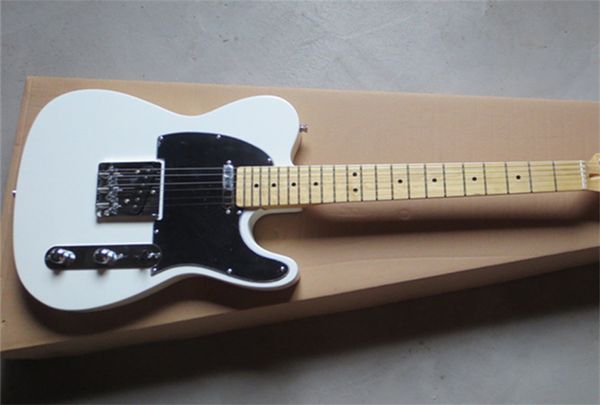 

custom shop white telecaster electric guitar tele basswood body maple fingerboard chrome hardware black pickguard