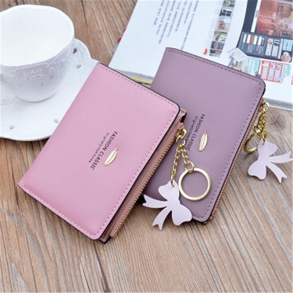 

wallet short zipper female student korean soft leather leaf tassels fashion coin purse card holder zip pouch outdoor bags