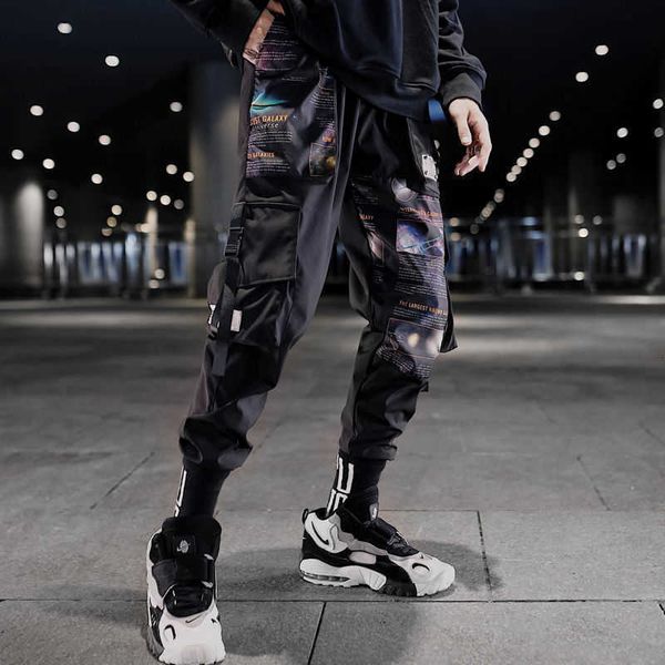 

men's pants multi pockets cargo harem hip hop casual male track joggers trousers fashion harajuku men streetwear bupk vc4p, Black