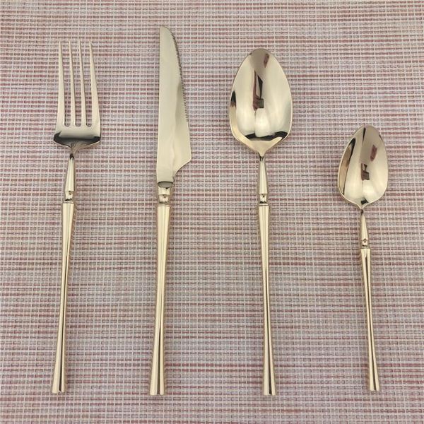 

shiny cutlery set dinnerware champagne gold dinner stainless steel high-grade luxury fork knife steak blue teaspoon sets