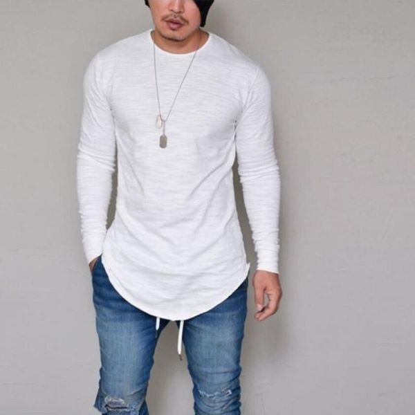 

men's t-shirts spring autumn 2021 t-shirt with round collar leisure pure color long sleeve streetwear funny t shirt men, White;black