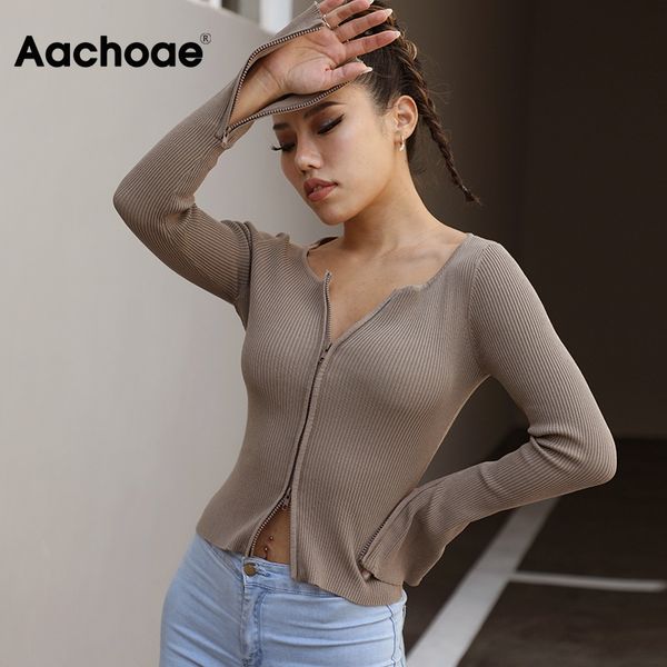 

o neck knitted t shirt women solid zipper decorate chic lady short long sleeve female tshirt spring autumn 2021, Black;white