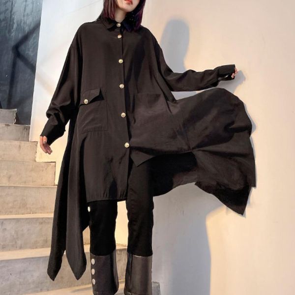 

women dress fashion irregular hem above knee mini dresses streetwear loose long sleeve patchwork spring autumn 2021 fz3539 casual, Black;gray