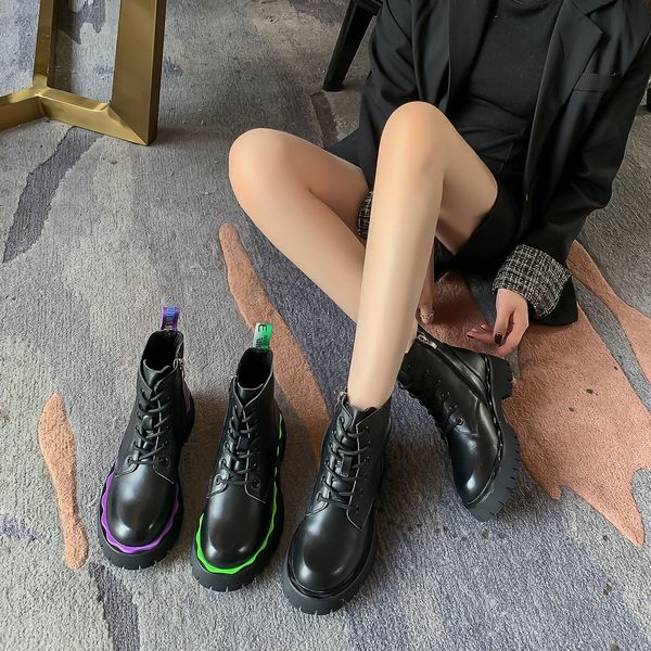 

first layer cowhide martin 2021 autumn winter leather british style short boots side zipper middle tube women's single, Black