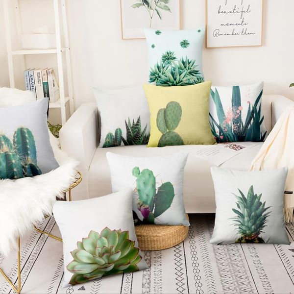 

small fresh plant printed pillowcase tropical cactus succulent cushion decorative pillow home decor sofa throw pillows 45*45cm cushion/decor
