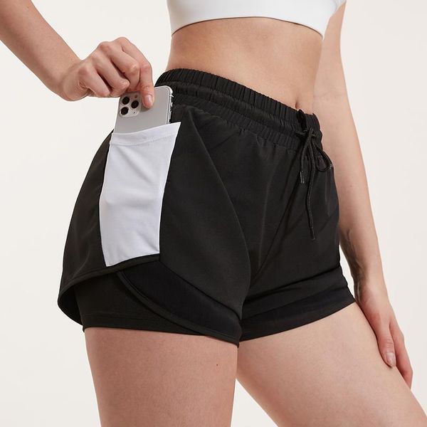 

women athletic gym yoga shorts 2 in 1 quick dry summer running fitness workout double-layer with phone pockets outfit