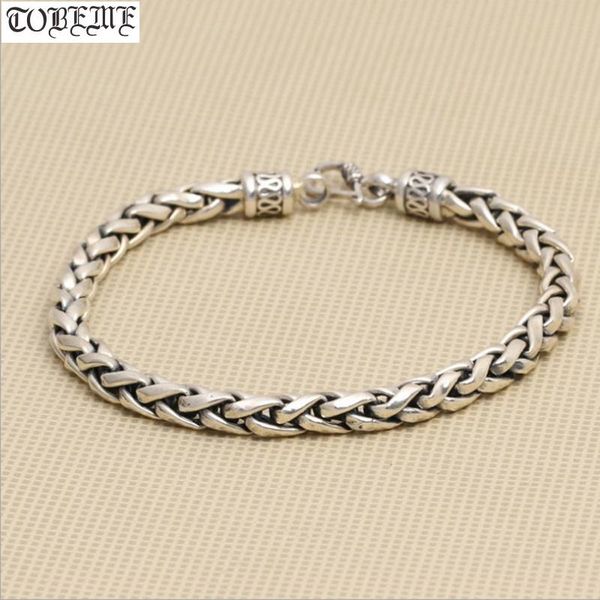 

link, chain 6mm thailand 925 siilver bracelet vintage sterling silver good luck pure longevity, Black