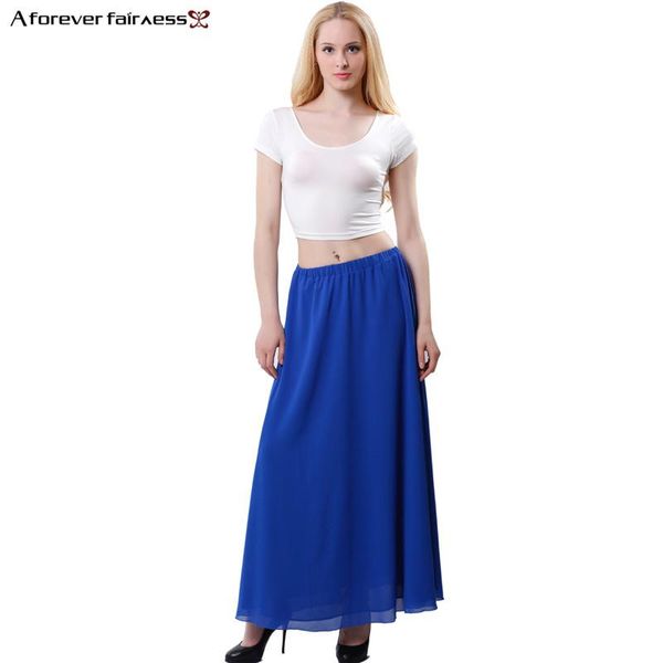 

skirts bohemian style chiffon maxi skirt women summer fashion candy colors high waist pleated beach aff1035, Black