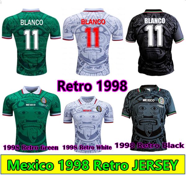 1998 1997 1994 Retro Meksika Blanco Blanco Futbol Jersey Luis Garcia Ramirez Futbol Gömlek Hernandez Ev Yeşil Uzak Beyaz 3. Siyah WC 98. Yetişkin Erkek Çocuklar Set Üniformaları Mykit