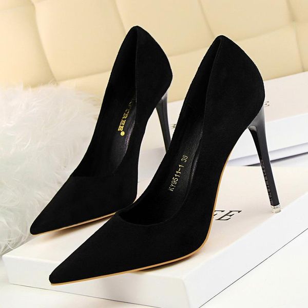 

dress shoes flock high heel women's pumps on .5cm ladies party pointed toe female stiletto heels, Black