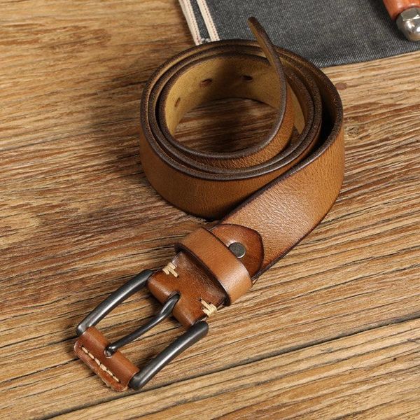 

belts fashion design luxury retro pin buckle casual cowhide no interlayer 100% genuine leather men's belt cowboy jeans vintage, Black;brown