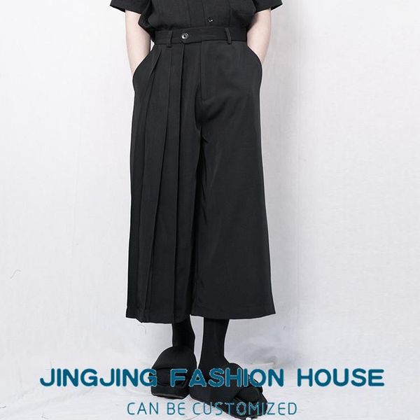 

men's pants s-6xl 2021 casual trousers wide leg culottes asymmetric black pant