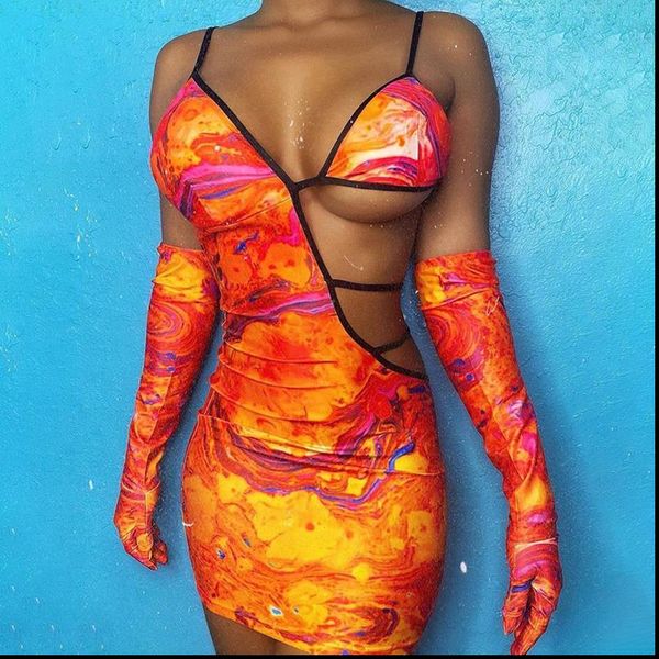 

hollow out strap womens dresses v neck party with gloves clubwear printed birthday outfits bodycon mini, Black;gray