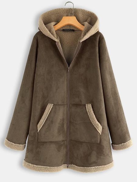 

women's jackets women vintage solid casual thicken coats winter patchwork jacket plus velvet deerskin hooded loose coat zipper overcoat, Black;brown