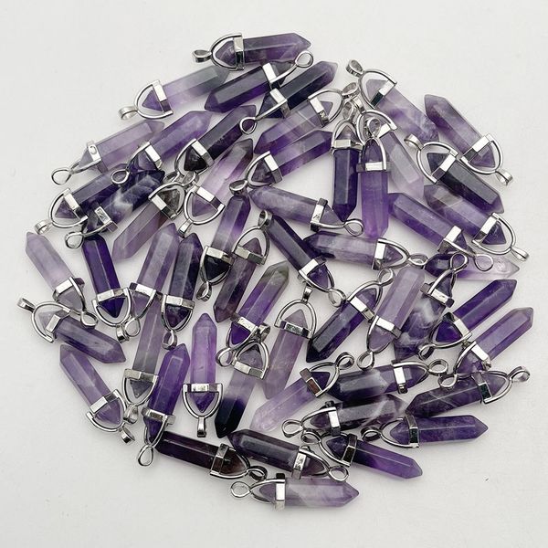 Ponta de cristal de pedra natural encantos amethyst chakra pingentes para jóias fazendo brincos de colar diy