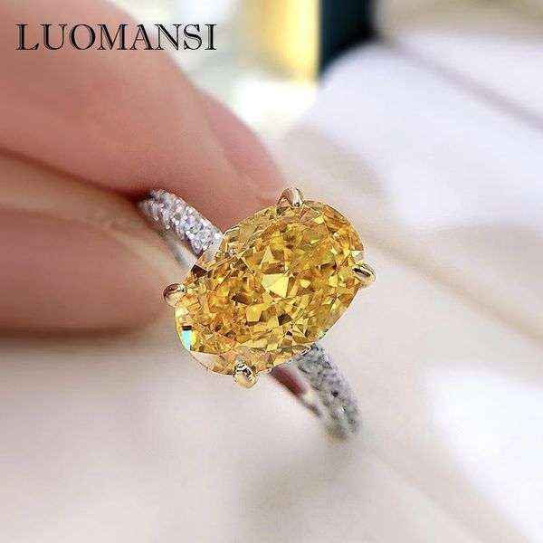

cluster rings luomansi 8*12mm yellow high carbon diamond silver ring 100%-s925 jewelry wedding party woman gift, Golden;silver